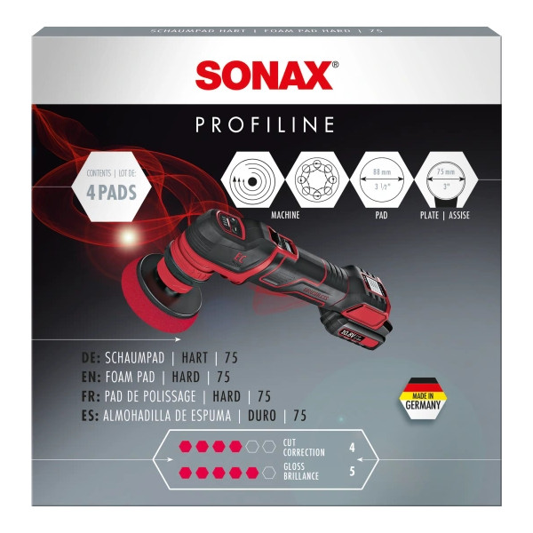 Sonax PROFILINE Σφουγγάρι Γυαλίσματος Σκληρό Κόκκινο 88mm (σετ 4 τεμάχια)