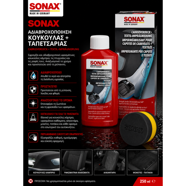 Sonax Αδιαβροχοποίηση Κουκούλας Cabrio & Υφασμάτων 250ml